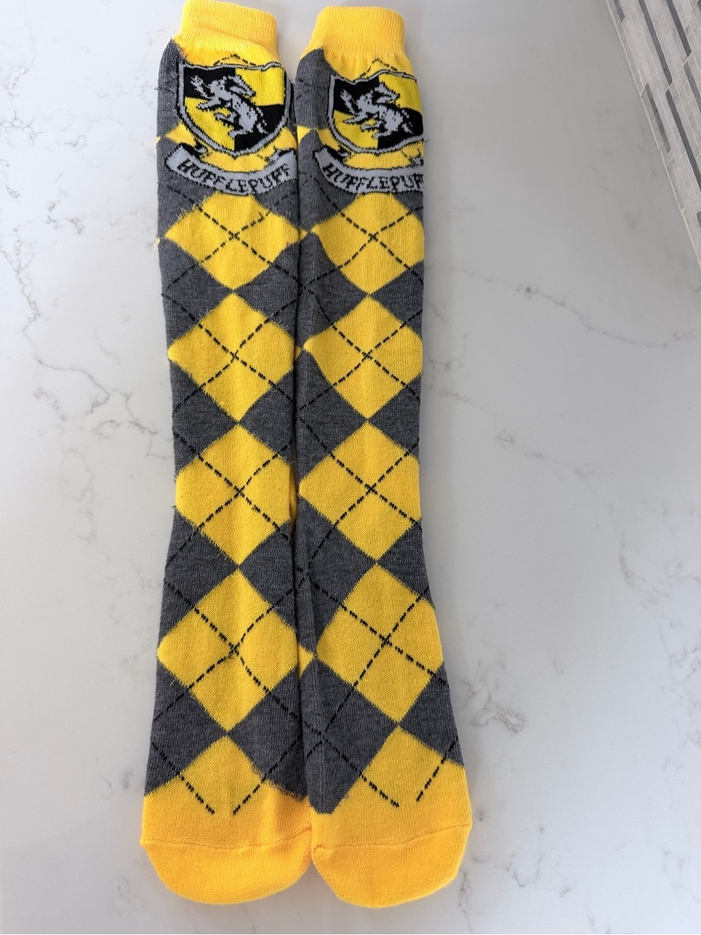 Hufflepuff Argyle Crew Socks - Yellow & Gray